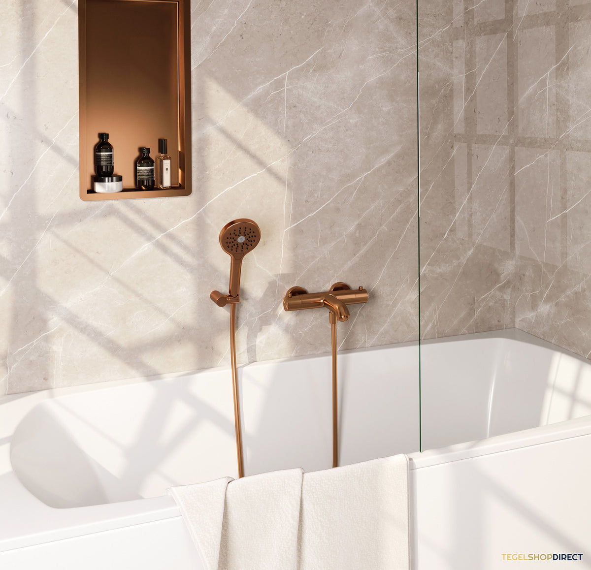 Opbouwset Bad- en Douchekraan Brauer Copper Edition Thermostatisch Met Wandhouder En Handdouche 3 Standen Geborsteld Koper