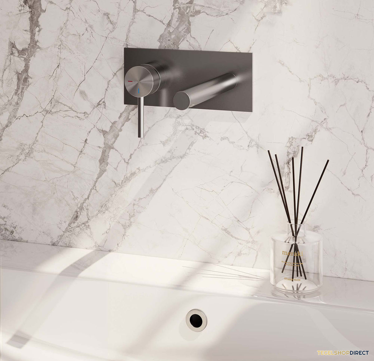 Inbouw Wastafelmengkraan Brauer Brushed Carving Coldstart Rechte Uitloop Ronde Hendel Links Geborsteld RVS PVD Met Afdekplaat – afbeelding 2