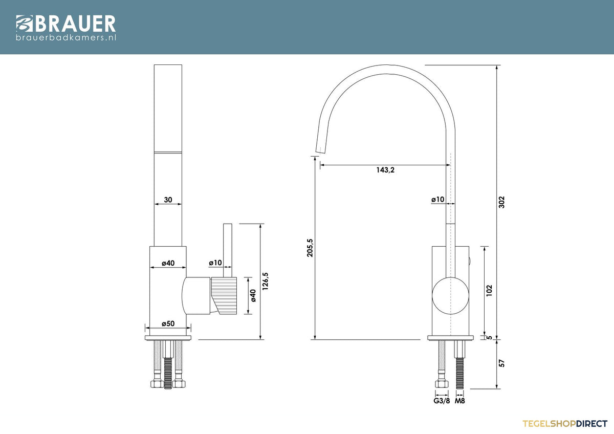 Brauer Stripe hoge opbouw wastafelmengkraan met draaibare platte uitloop model A chroom – afbeelding 4