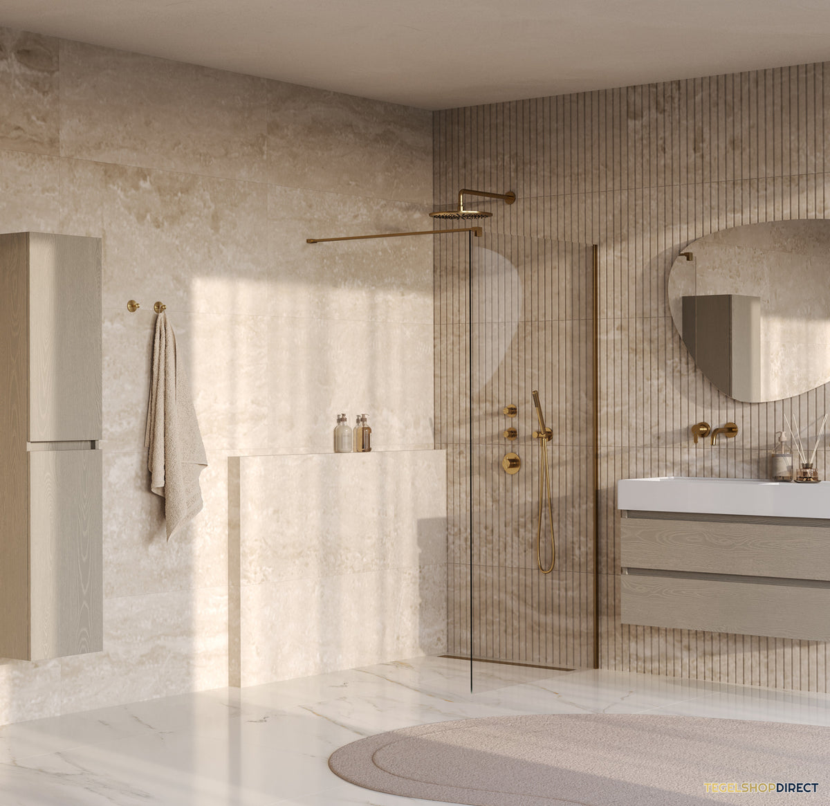 BRAUER Oblivion inloopdouche helder glas 100x200 incl. glascoating PVD goud geborsteld – afbeelding 2