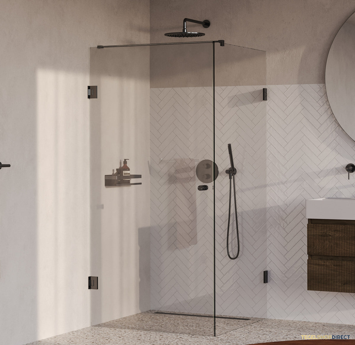 BRAUER Void Carving douchecabine met draaideur helder glas 100x100x200 incl. glascoating PVD gunmetal geborsteld