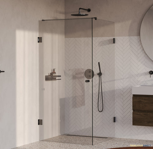 BRAUER Void Carving douchecabine met draaideur helder glas 100x100x200 incl. glascoating PVD gunmetal geborsteld