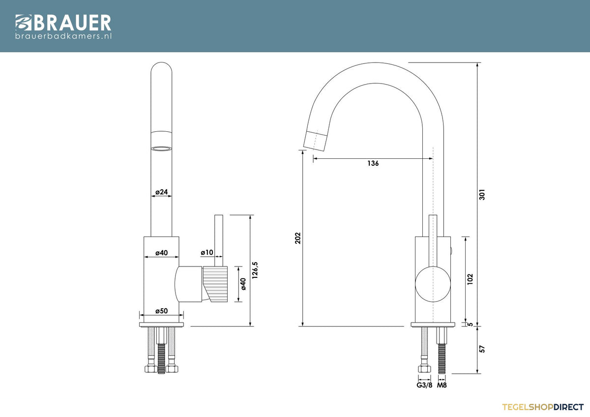 Brauer Stripe hoge opbouw wastafelmengkraan met draaibare ronde uitloop model A mat zwart – afbeelding 4