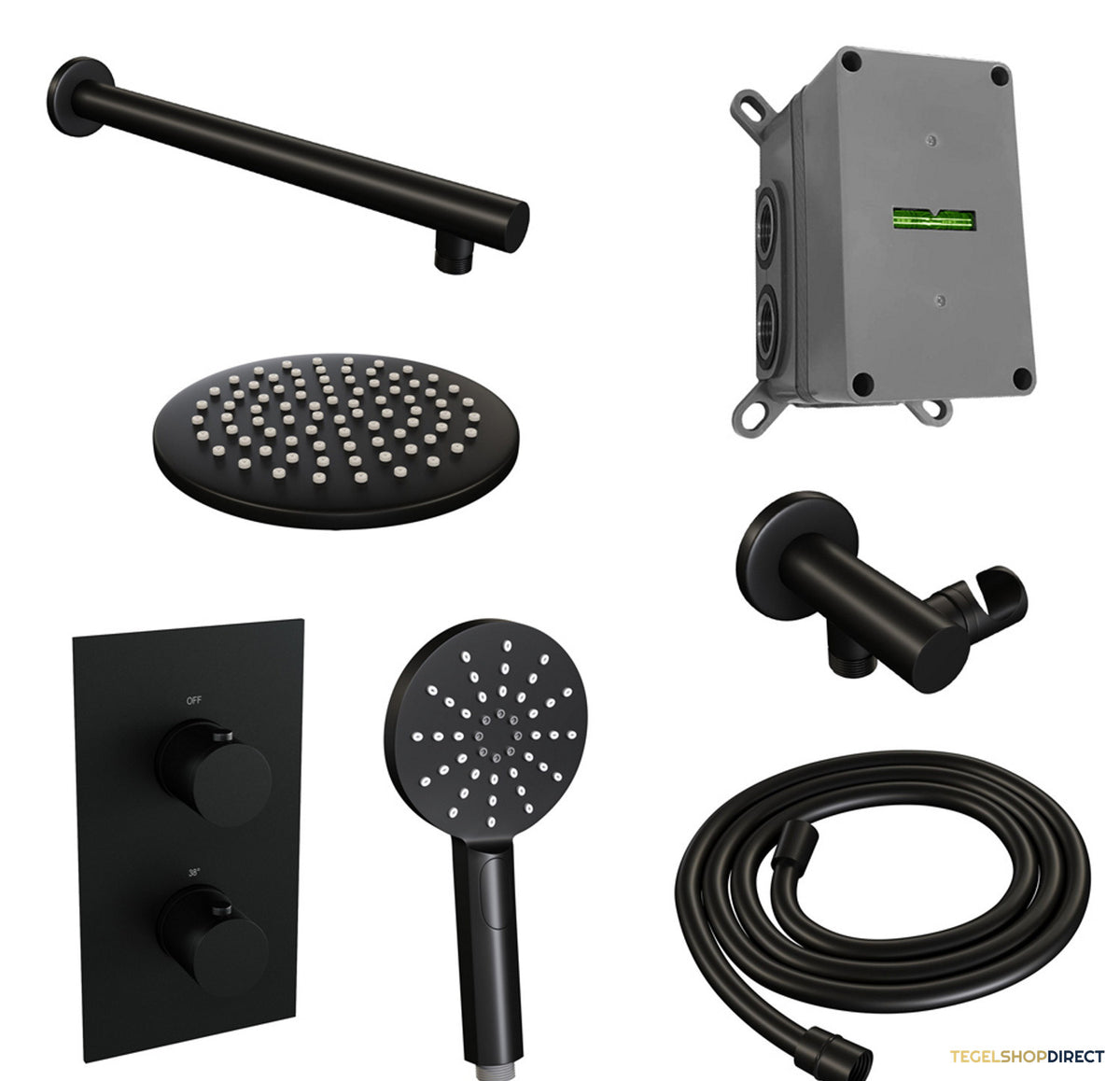 Inbouw Regendouche Set Brauer Black Edition Wanduitloop Ronde Hoofddouche 20 cm Met Handdouche 3 Standen Mat Zwart – afbeelding 2