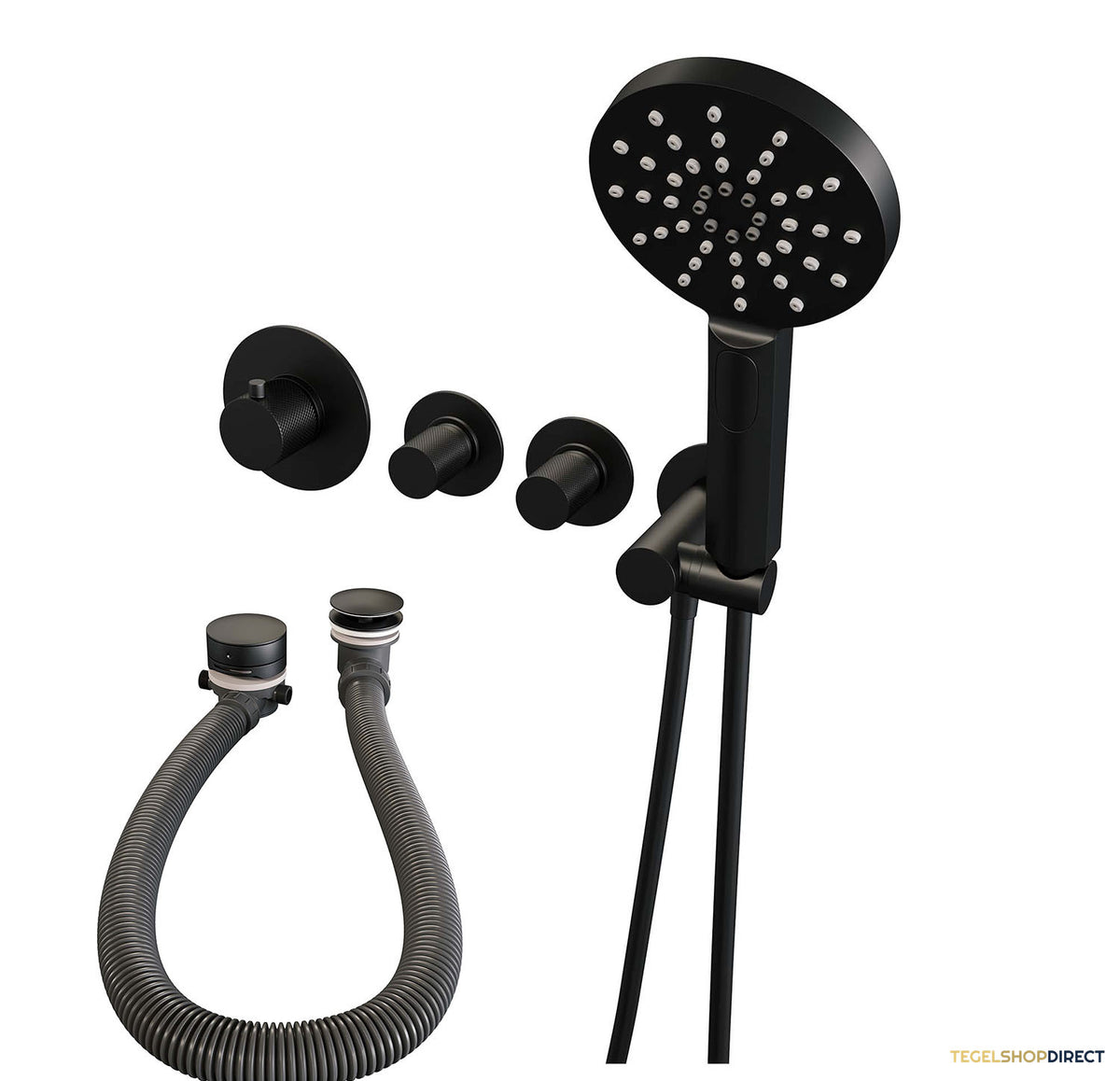 Inbouwthermostaatset Brauer Black Carving Incl 3 Standen Handdouche En Badafvoer Mat Zwart – afbeelding 2