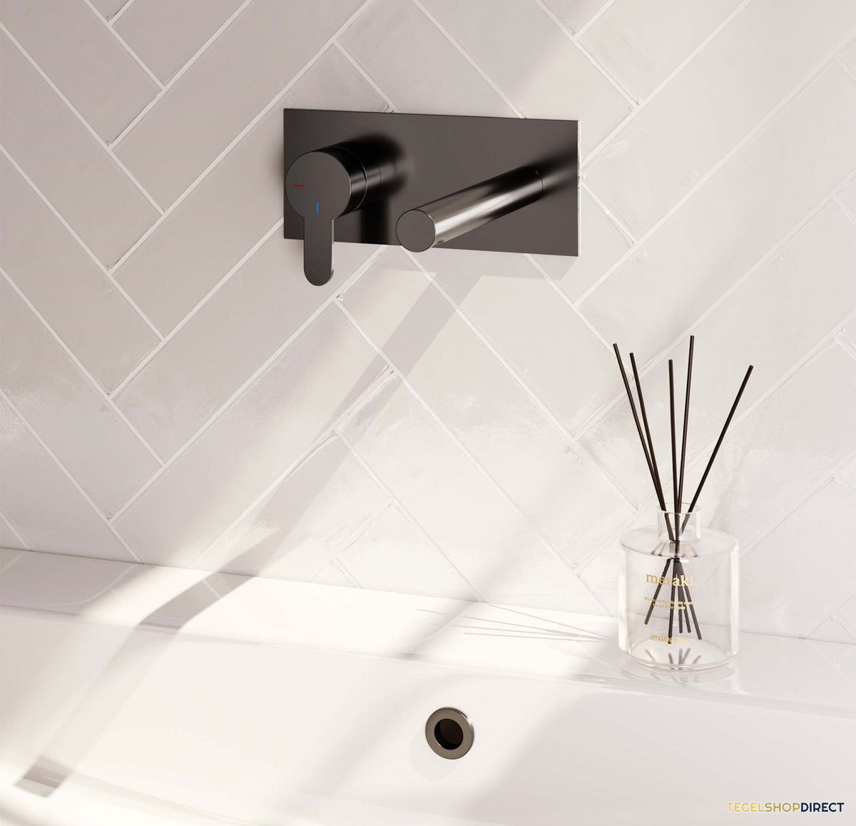 Inbouw Wastafelmengkraan Brauer Gunmetal Edition Coldstart Rechte Uitloop Korte Platte Hendel Links Geborsteld Gunmetal PVD Met Afdekplaat – afbeelding 2