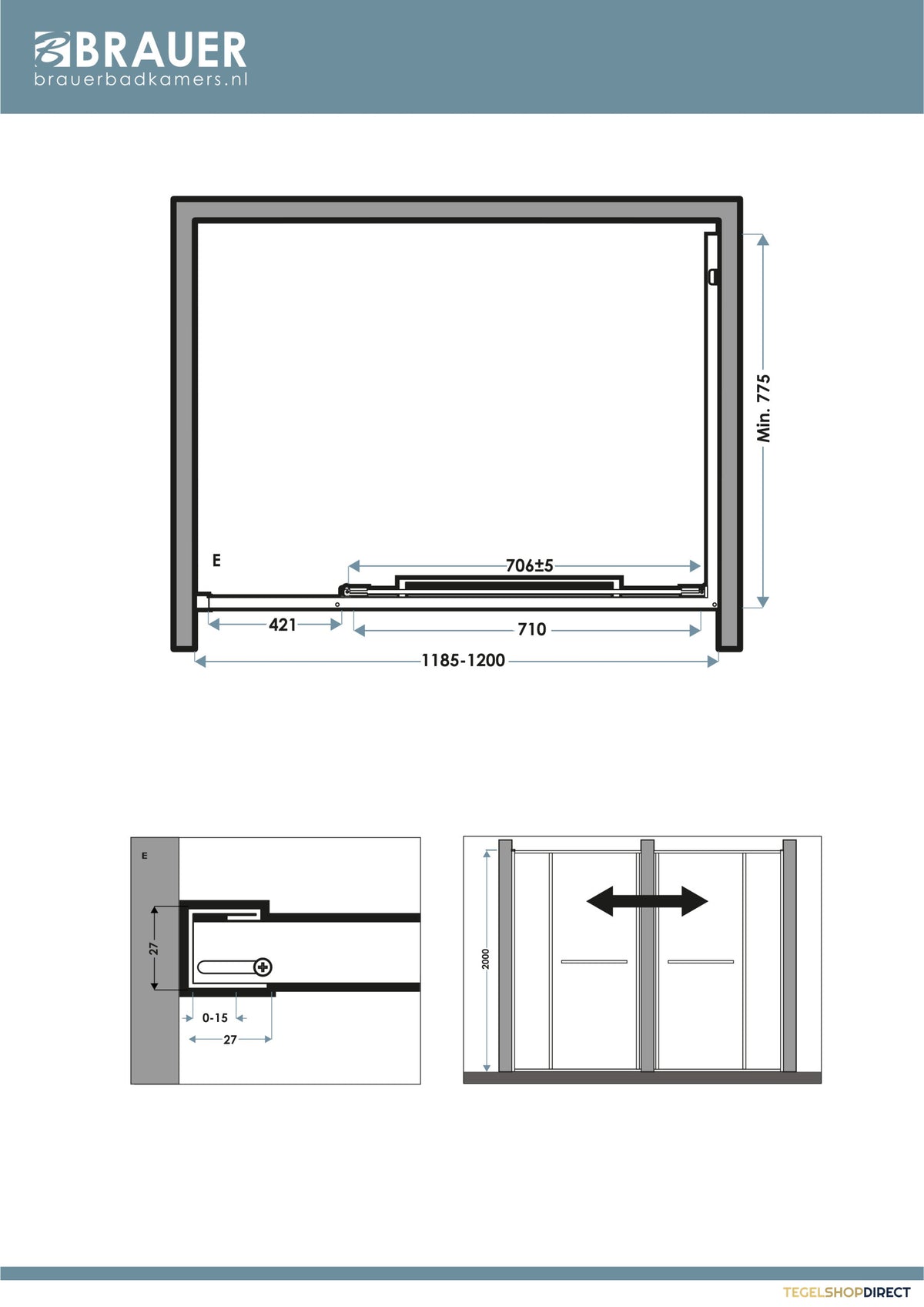 BRAUER Luminis Nisdeur 2-Delig Naar Binnen Draaiend 120x200 Omkeerbaar Helder Glas Incl. Glascoating PVD Gunmetal Geborsteld – afbeelding 6
