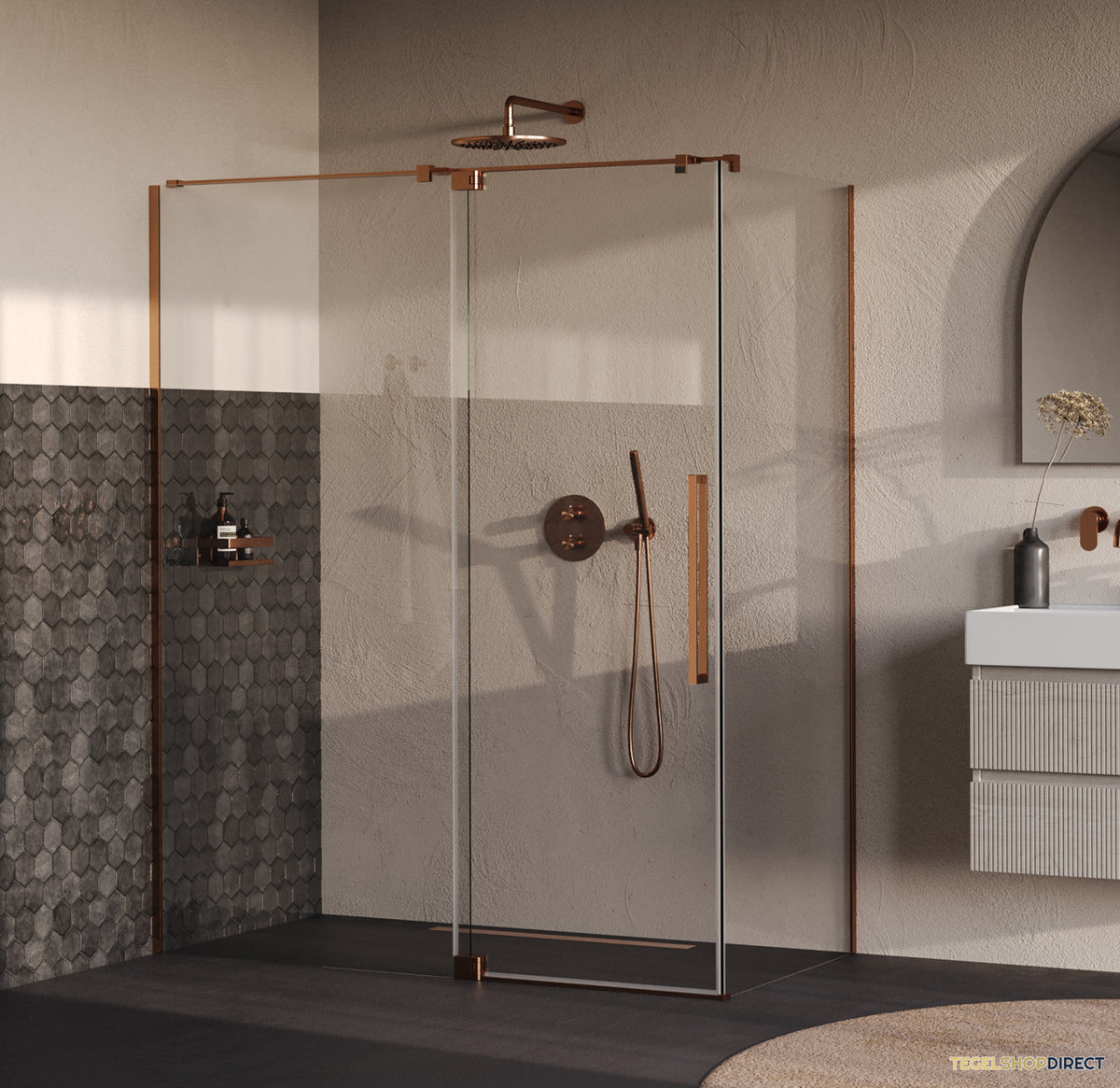 BRAUER Stellar douchecabine met draaideur helder glas 160x100x200 omkeerbaar incl. glascoating PVD koper geborsteld