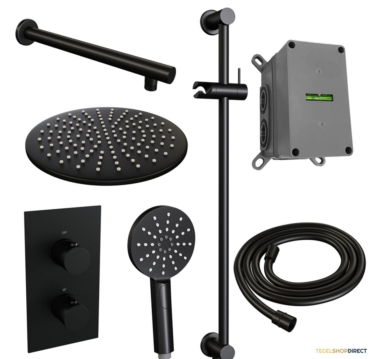 Inbouw Regendouche Set Brauer Black Edition Wanduitloop Ronde Hoofddouche 30 cm Met Glijstang en Handdouche 3 Standen Mat Zwart – afbeelding 2
