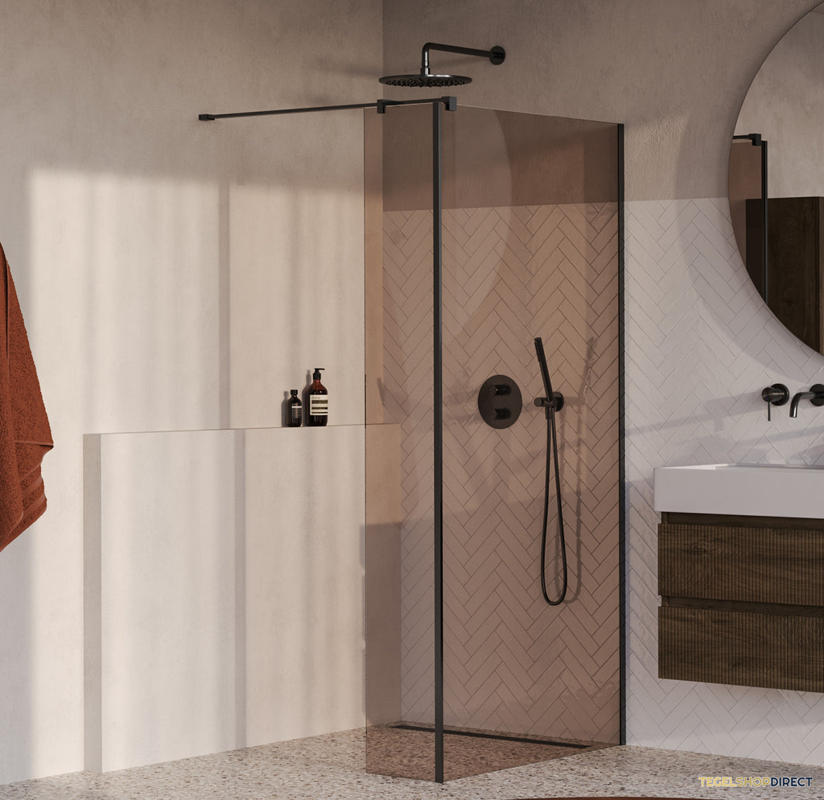 BRAUER Oblivion inloopdouche brons glas 100x200 met zijwand 30 incl. glascoating PVD gunmetal geborsteld