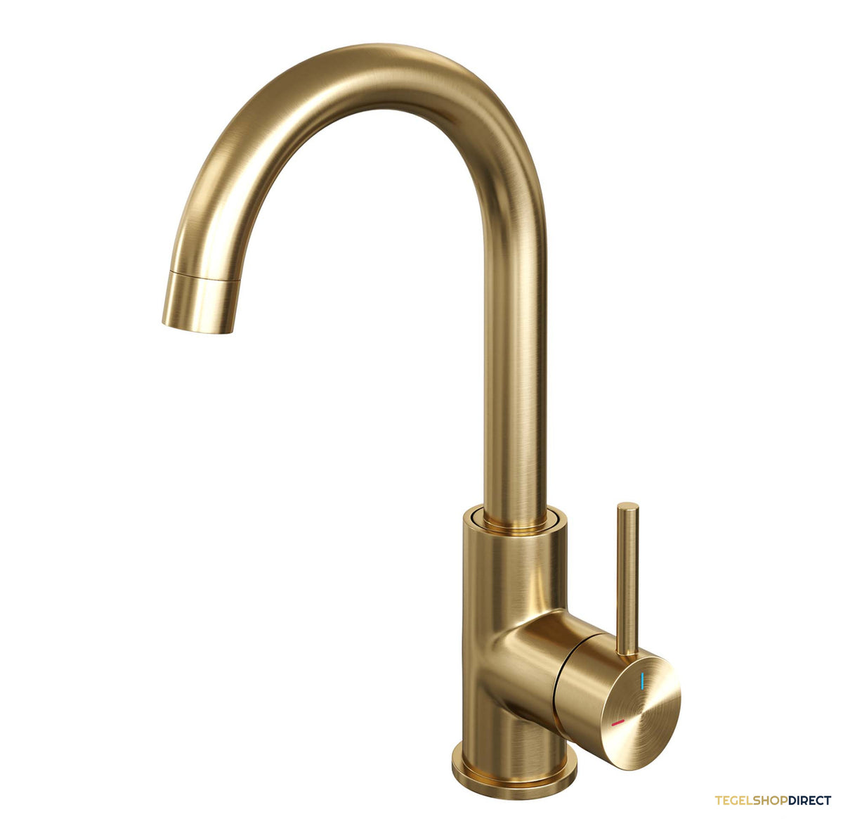 Wastafelmengkraan Brauer Gold Edition Coldstart Opbouw Hoog Gebogen Ronde Hendel Geborsteld Goud PVD