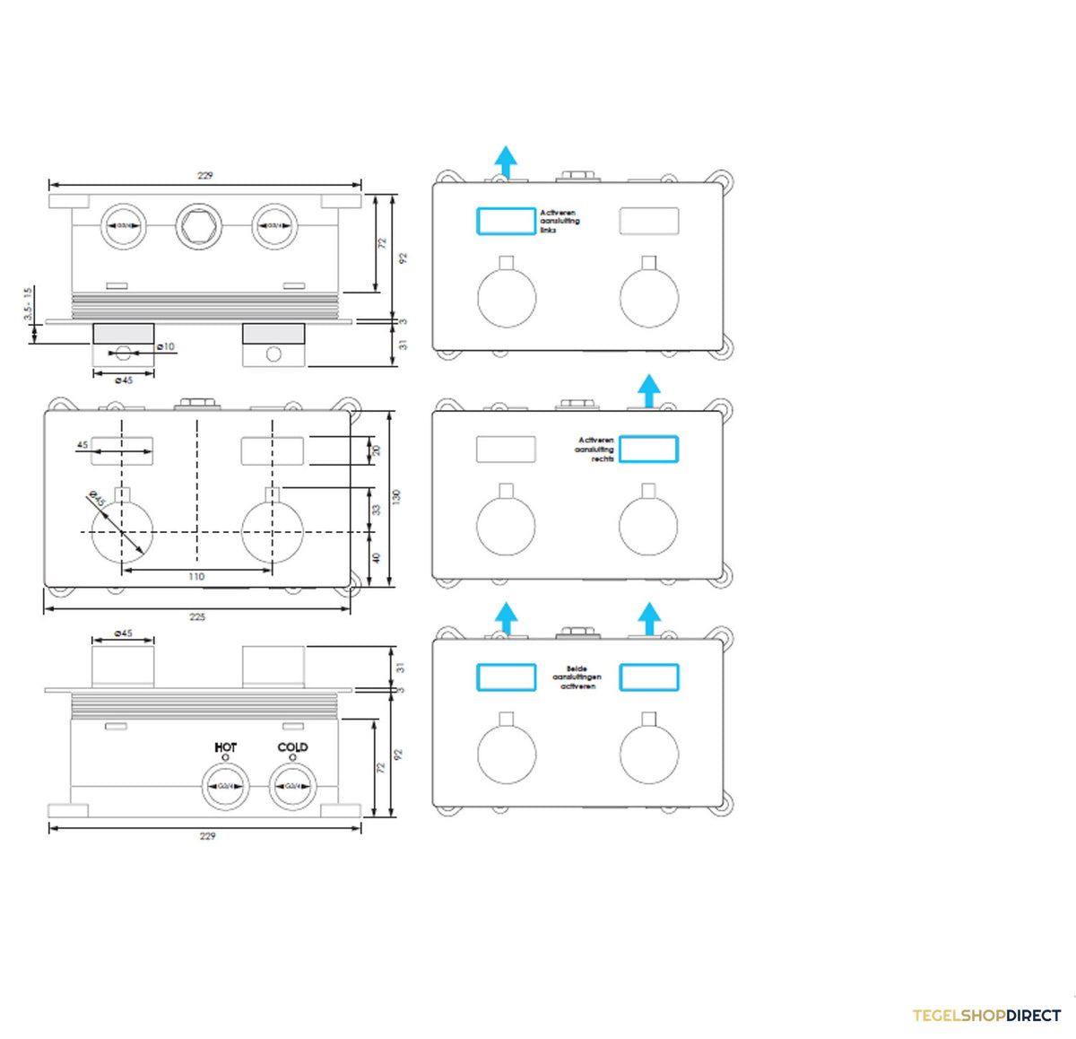 BRAUER Brushed Edition thermostatische inbouw badkraan met drukknoppen SET 04 met badvulcombinatie en 3-standen handdouche en doucheslang en wandaansluitbocht RVS geborsteld PVD – afbeelding 10