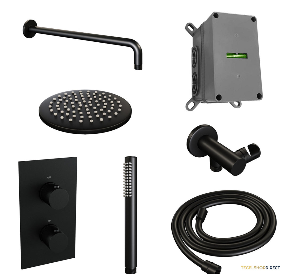 Inbouw Regendouche Set Brauer Black Edition Gebogen Wanduitloop Ronde Hoofddouche 20 cm Mat Zwart – afbeelding 2