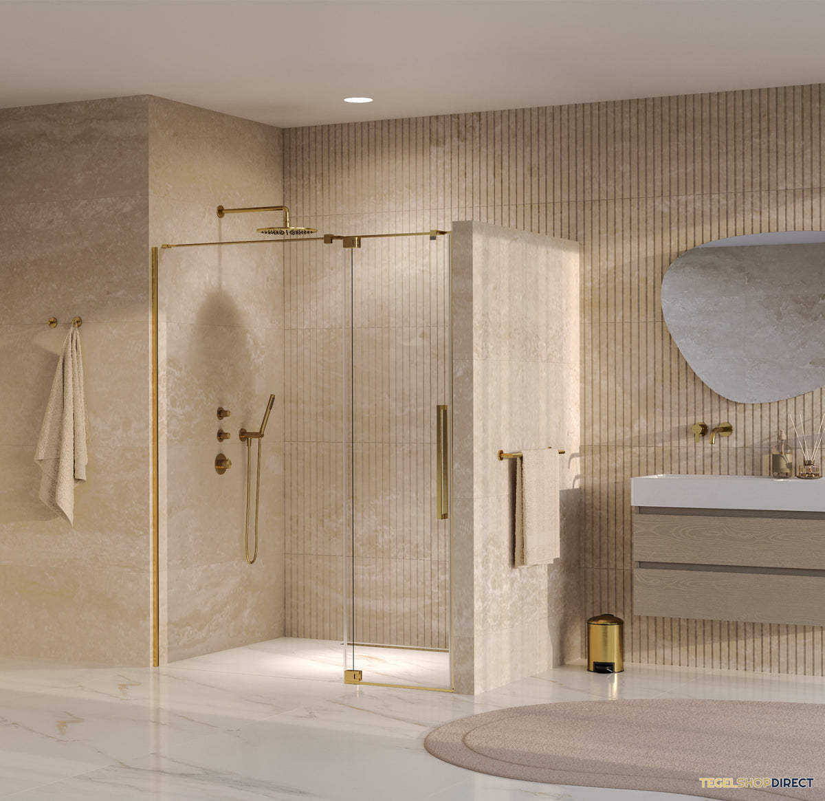 BRAUER Stellar nisdeur 2-delig draaiend helder glas 140x200 omkeerbaar incl. glascoating PVD goud geborsteld – afbeelding 2