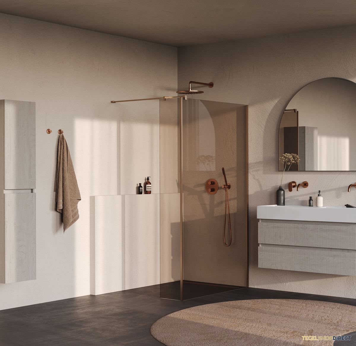 BRAUER Oblivion inloopdouche brons glas 120x200 met zijwand 30 incl. glascoating PVD koper geborsteld – afbeelding 2