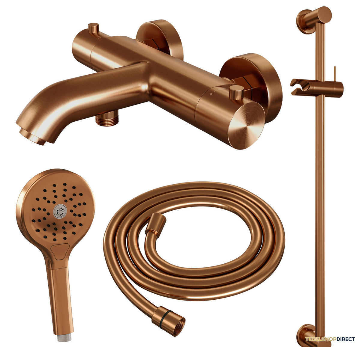 Opbouwset Bad- en Douchekraan Brauer Copper Edition Thermostatisch Met Glijstang En Handdouche 3 Standen Geborsteld Koper – afbeelding 3