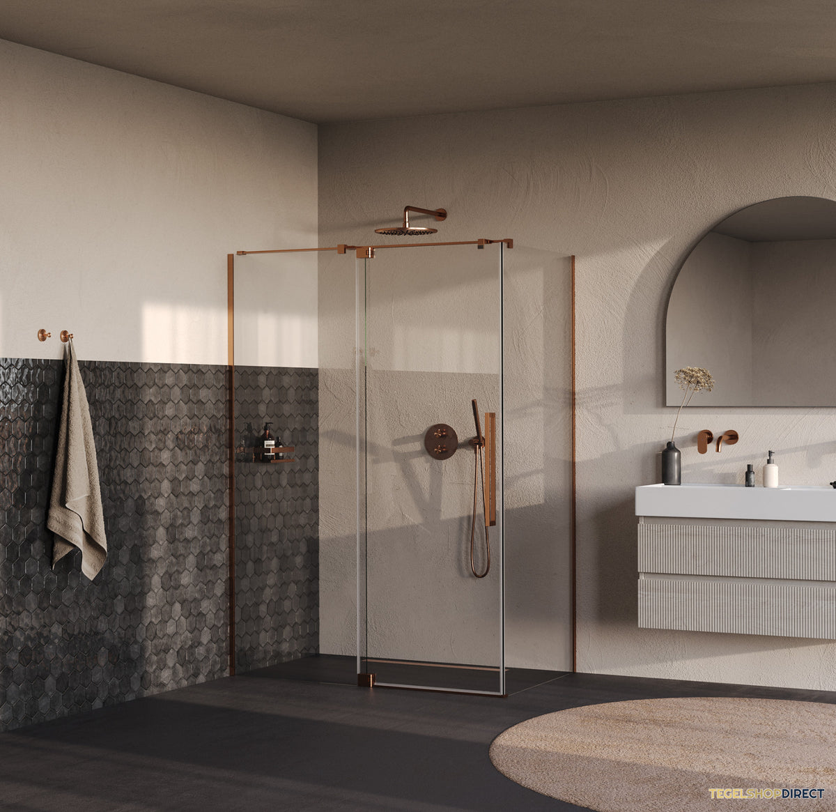 BRAUER Stellar douchecabine met draaideur helder glas 140x80x200 omkeerbaar incl. glascoating PVD koper geborsteld – afbeelding 2
