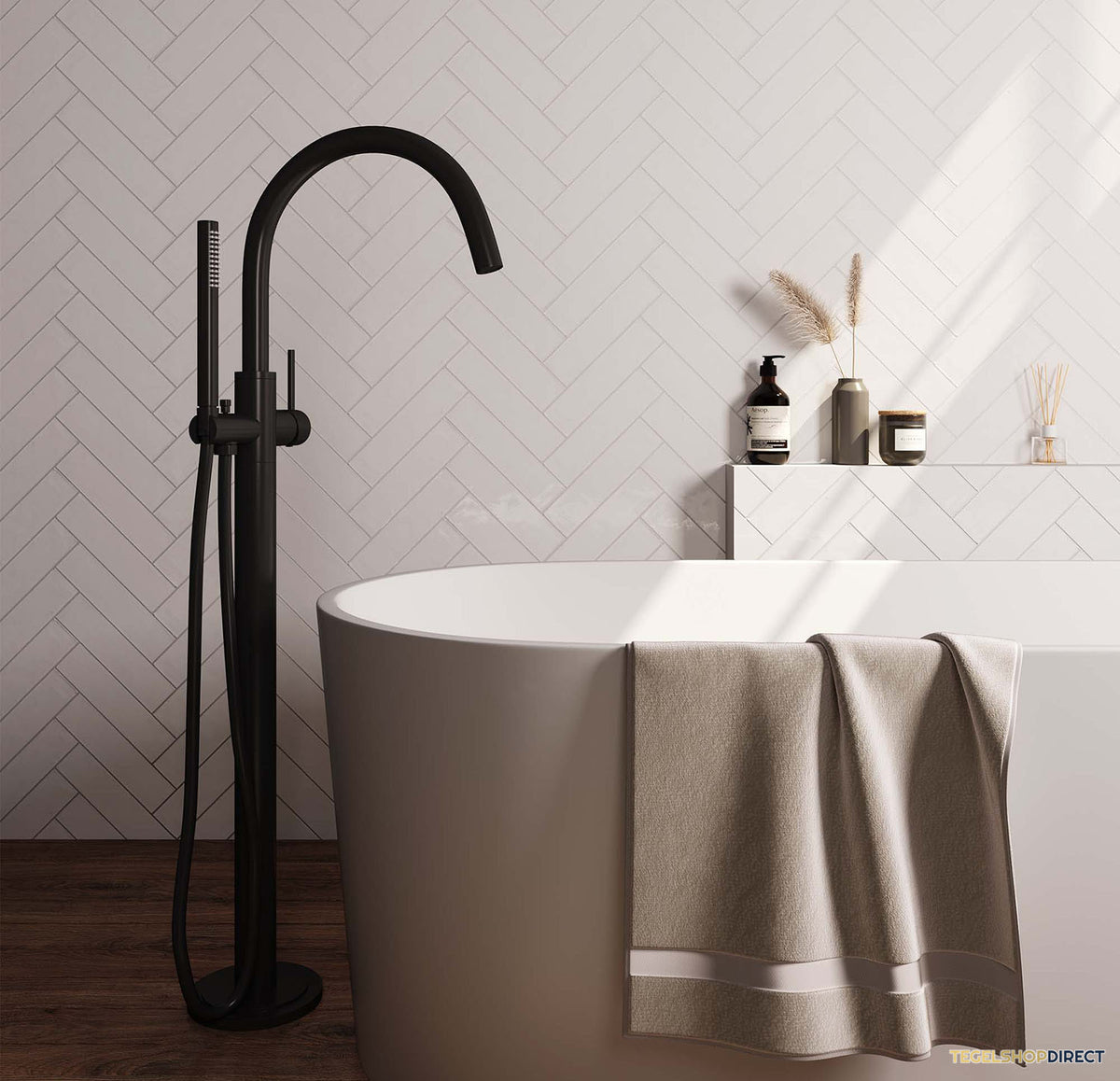 Badkraan Vrijstaand Brauer Black Carving met Staaf Handdouche Mat Zwart – afbeelding 2
