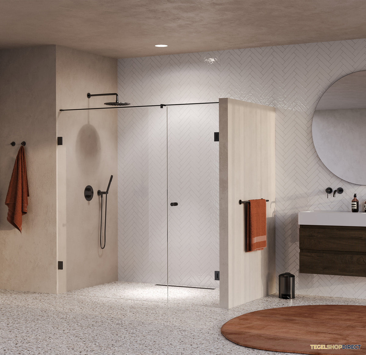 BRAUER Void Carving nisdeur 2-delig helder glas 190x200 omkeerbaar met draaideur 70 aan muur incl. glascoating PVD gunmetal geborsteld – afbeelding 2