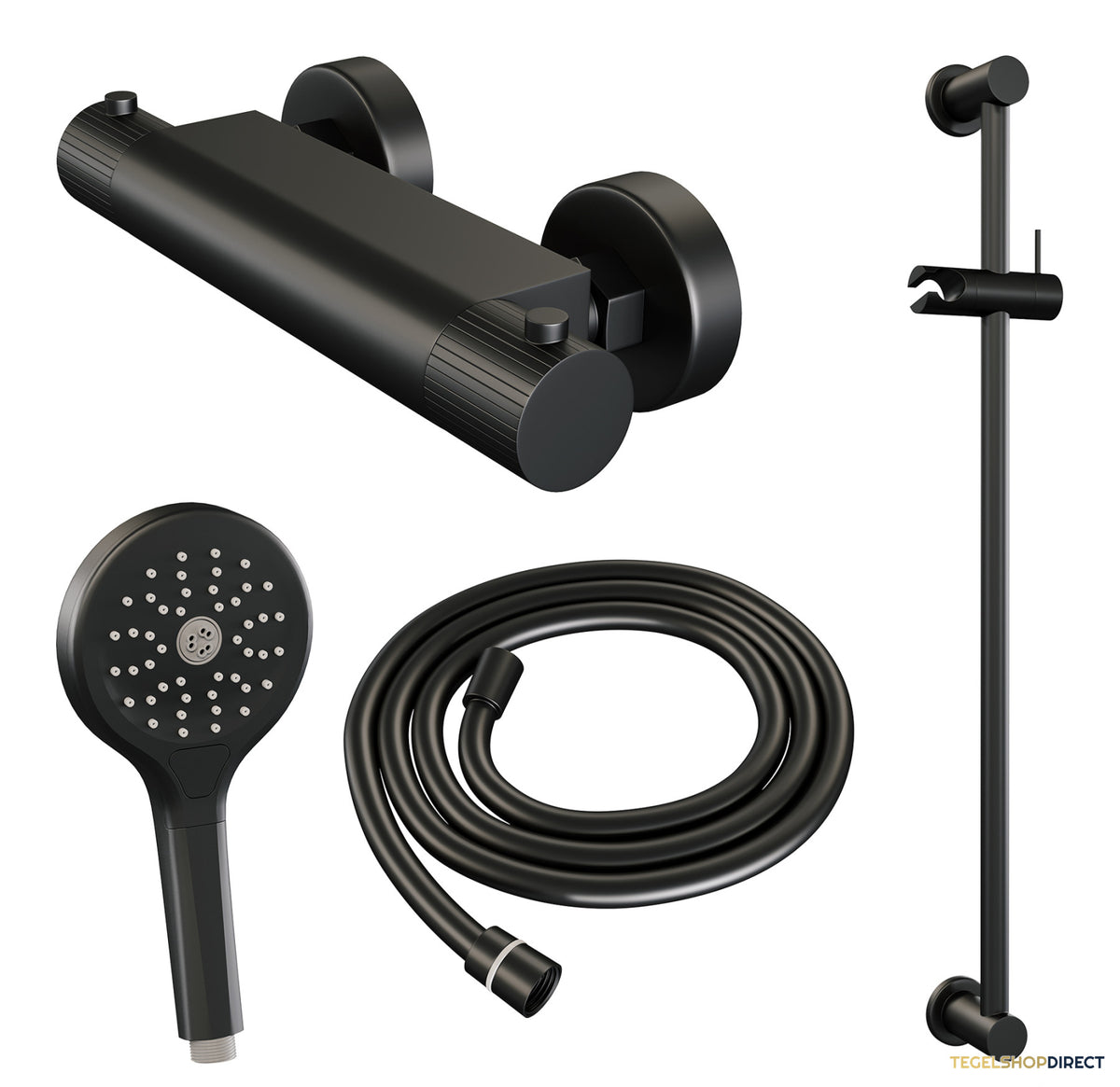 Brauer Stripe opbouw douche thermostaatkraan SET 02 met glijstang en 3-standen handdouche en doucheslang mat zwart – afbeelding 3