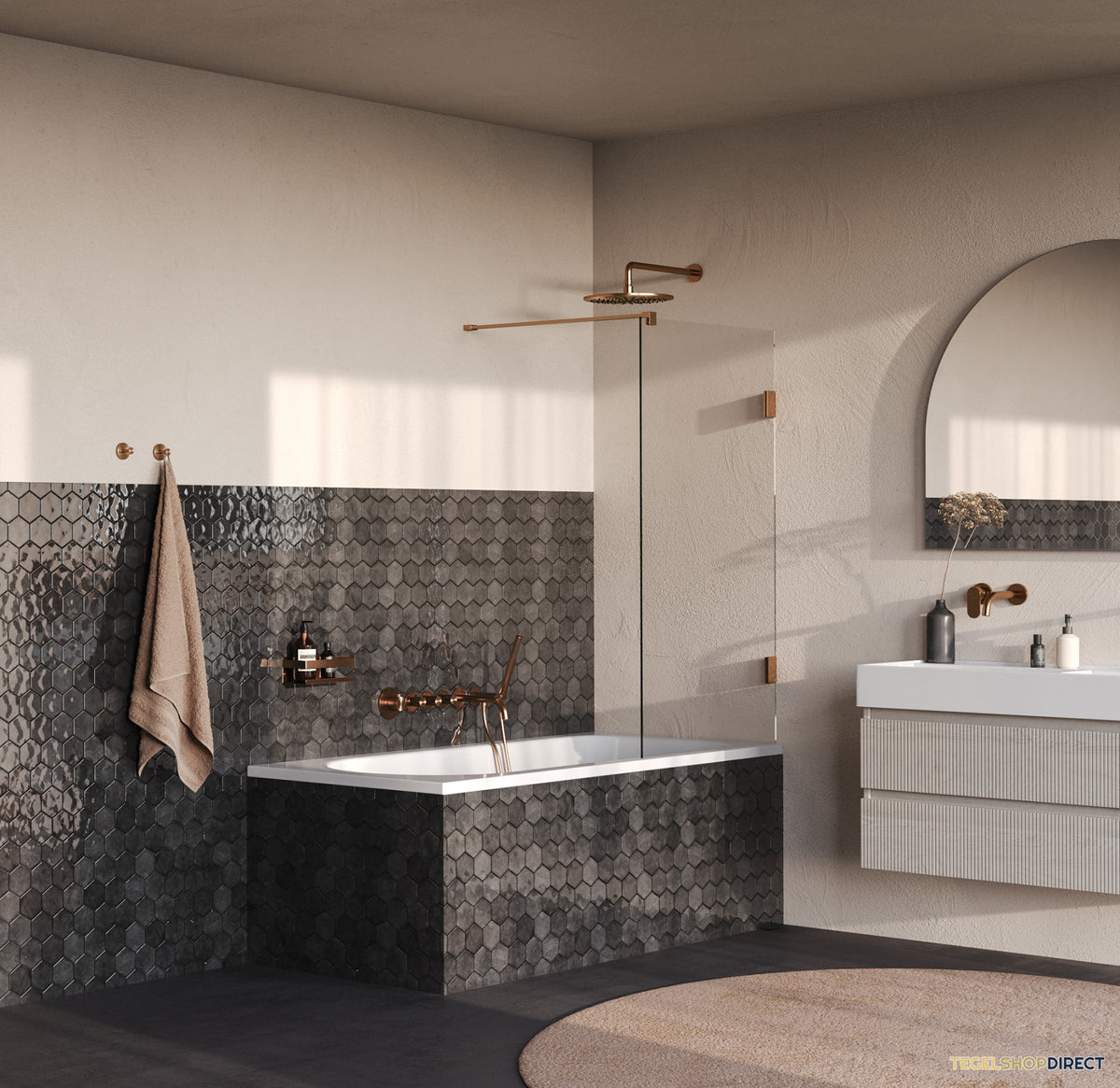 BRAUER Void Badwand 80x140 Helder Glas Incl. Glascoating PVD Koper Geborsteld – afbeelding 2
