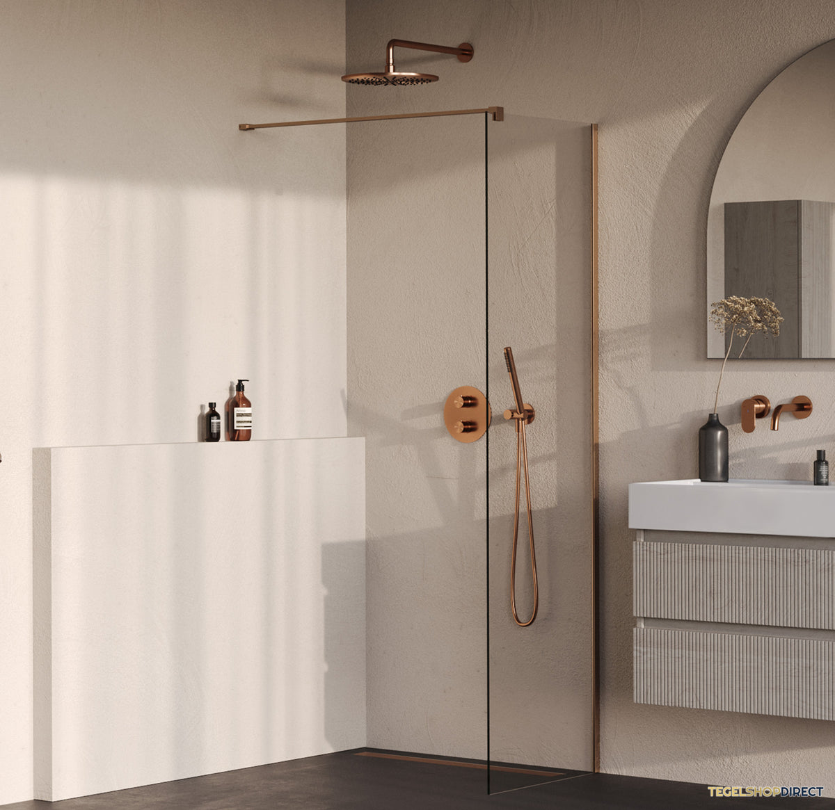BRAUER Oblivion inloopdouche helder glas 60x200 incl. glascoating PVD koper geborsteld