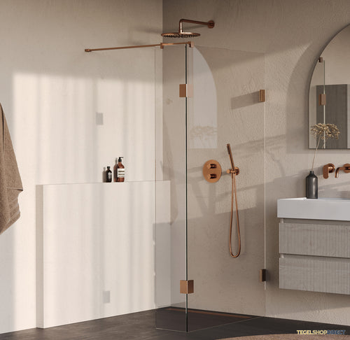 BRAUER Void inloopdouche helder glas 90x200 met 40 zijwand incl. glascoating PVD koper geborsteld