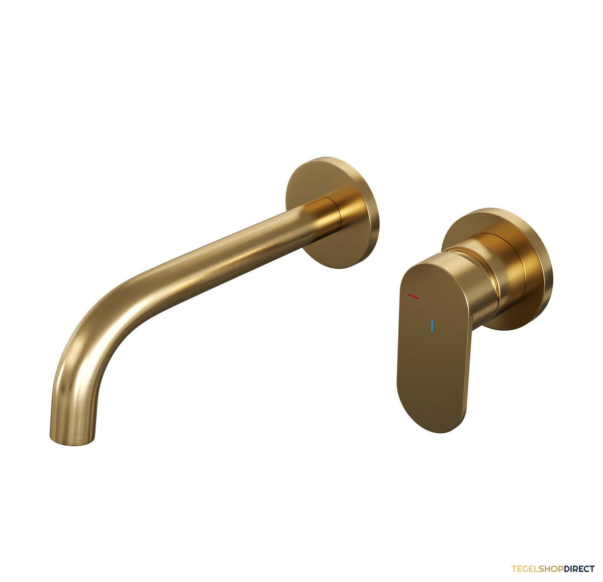 Inbouw Wastafelmengkraan Brauer Gold Edition Coldstart Gebogen Uitloop Platte Hendel Rechts Geborsteld Goud PVD Met Rozetten