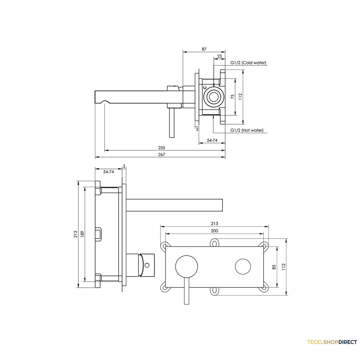 Inbouw Wastafelmengkraan Brauer Chrome Edition Coldstart Rechte Uitloop Platte Hendel Links Chroom Met Afdekplaat – afbeelding 3