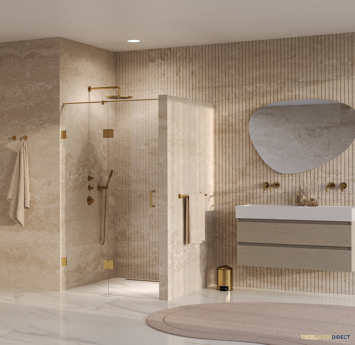 BRAUER Void nisdeur 2-delig helder glas 120x200 omkeerbaar met draaideur 60 aan glas incl. glascoating PVD goud – afbeelding 2
