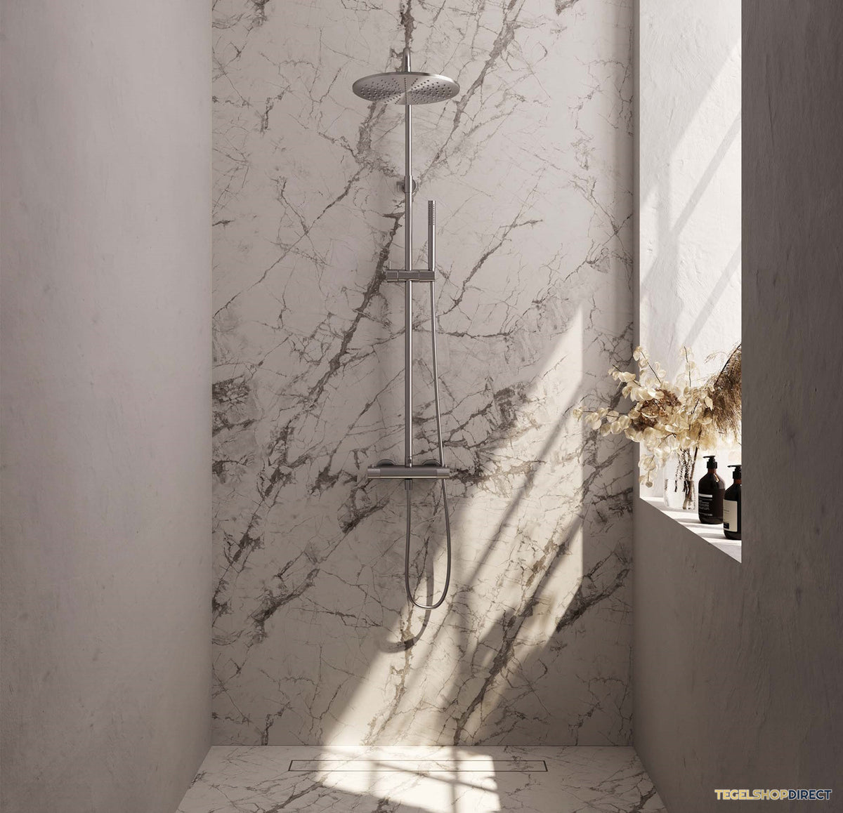 Regendoucheset Opbouw Brauer Brushed Carving 30 cm Thermostatisch met Staaf Handdouche Geborsteld RVS – afbeelding 2