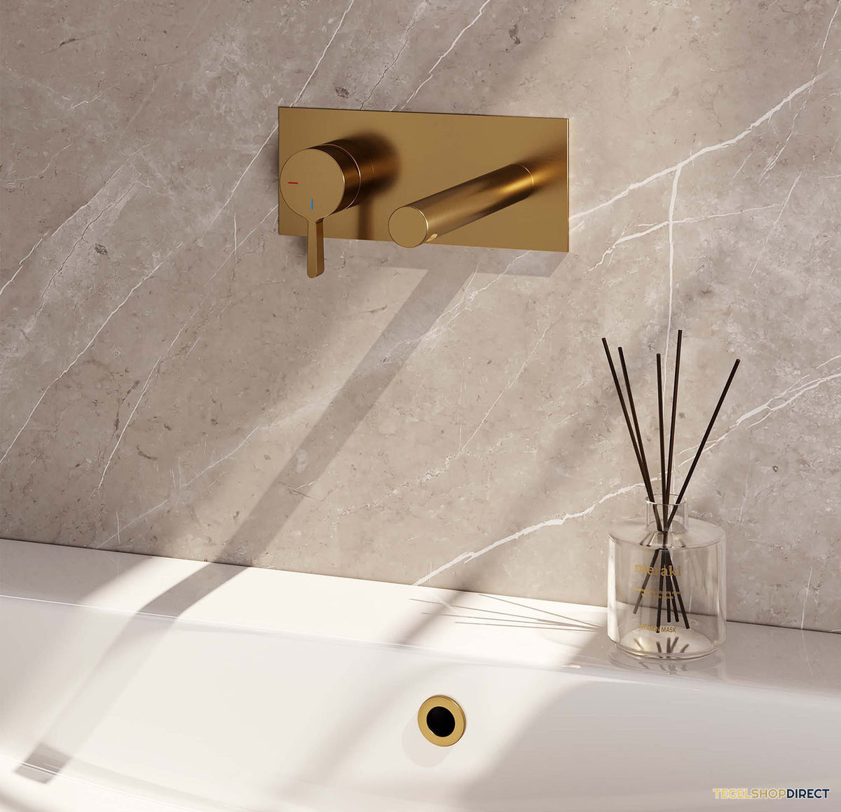 Inbouw Wastafelmengkraan Brauer Gold Edition Coldstart Rechte Uitloop Halfronde Hendel Links Geborsteld Goud PVD Met Afdekplaat – afbeelding 2