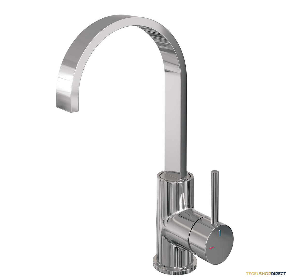 Wastafelmengkraan Brauer Chrome Edition Coldstart Opbouw Hoog Plat Gebogen Ronde Hendel Chroom