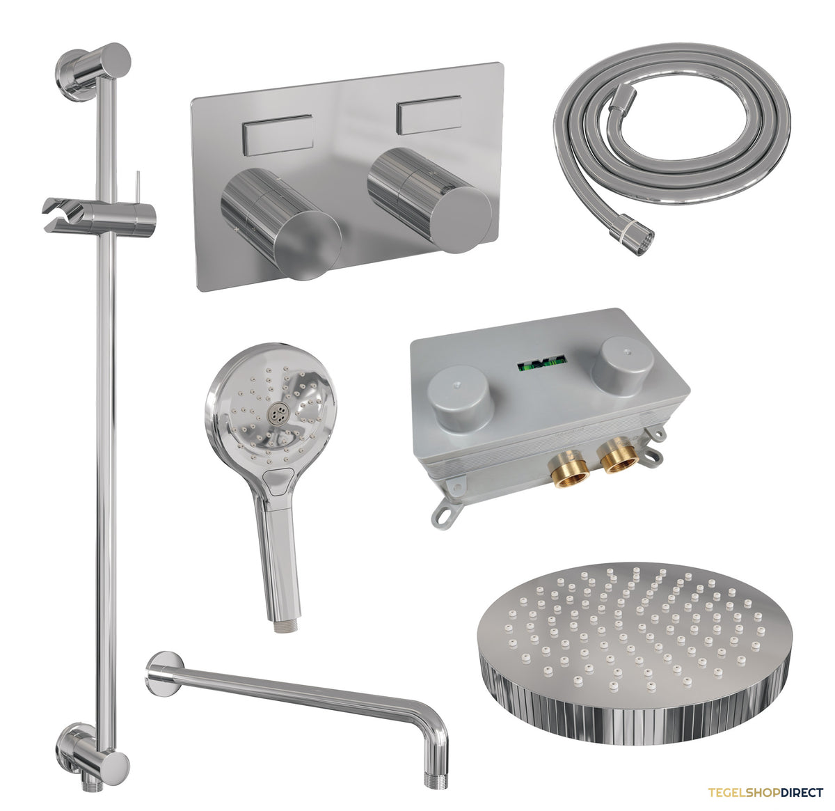 Brauer Stripe thermostatische inbouw regendouche met drukknoppen SET 35 met 25 cm douchekop en gebogen muurarm en 3-standen handdouche en doucheslang en geintegreerde glijstang chroom – afbeelding 3