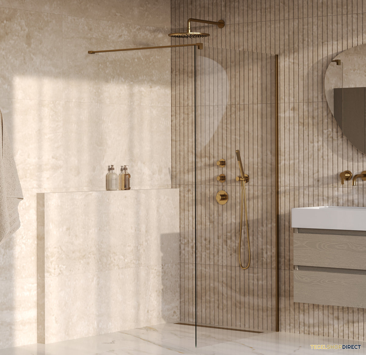 BRAUER Oblivion inloopdouche helder glas 100x200 incl. glascoating PVD goud geborsteld