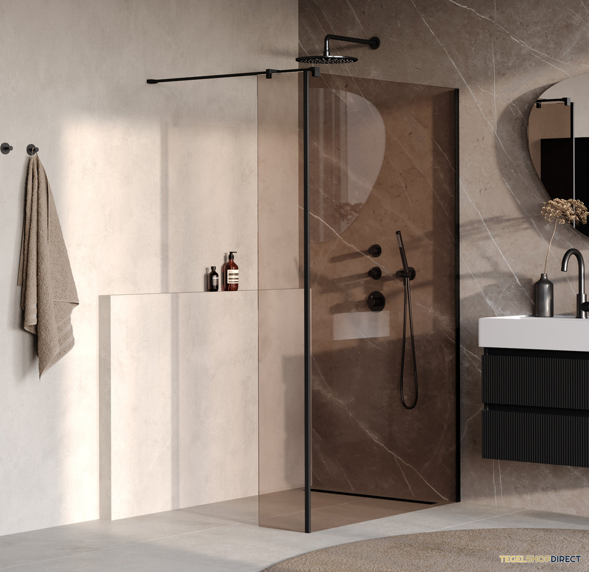 BRAUER Oblivion inloopdouche brons glas 120x200 met zijwand 30 incl. glascoating mat zwart