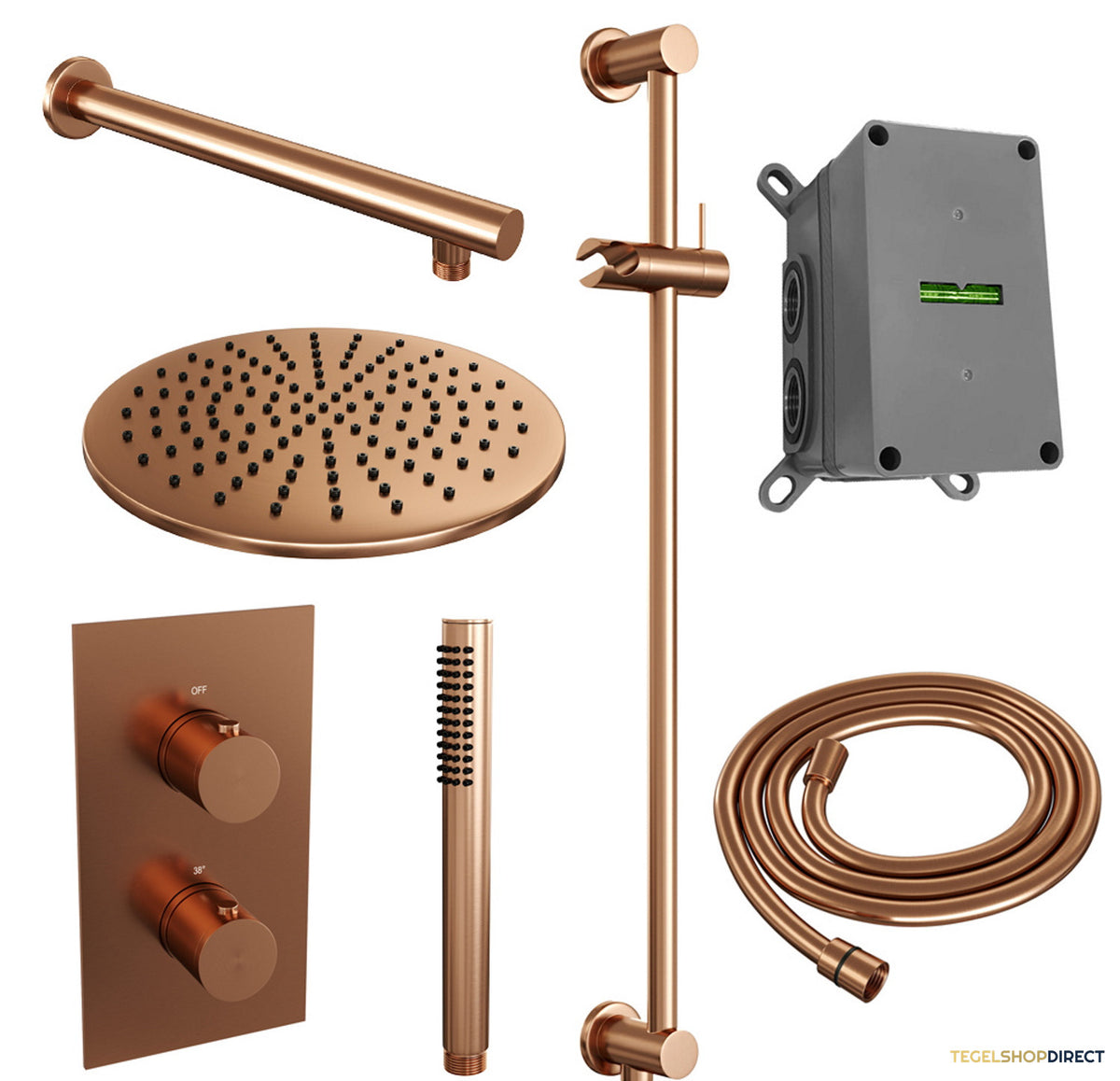 Inbouw Regendouche Set Brauer Copper Edition Wanduitloop Ronde Hoofddouche 30 cm Met Glijstang Koper – afbeelding 2