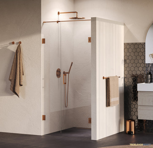 BRAUER Void nisdeur 2-delig helder glas 90x200 omkeerbaar met draaideur 60 aan muur incl. glascoating PVD koper