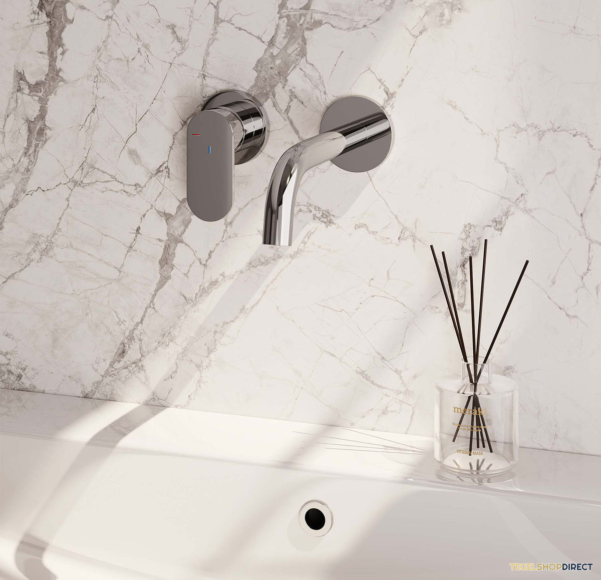 Inbouw Wastafelmengkraan Brauer Chrome Edition Coldstart Gebogen Uitloop Platte Hendel Links Chroom Met Rozetten – afbeelding 2