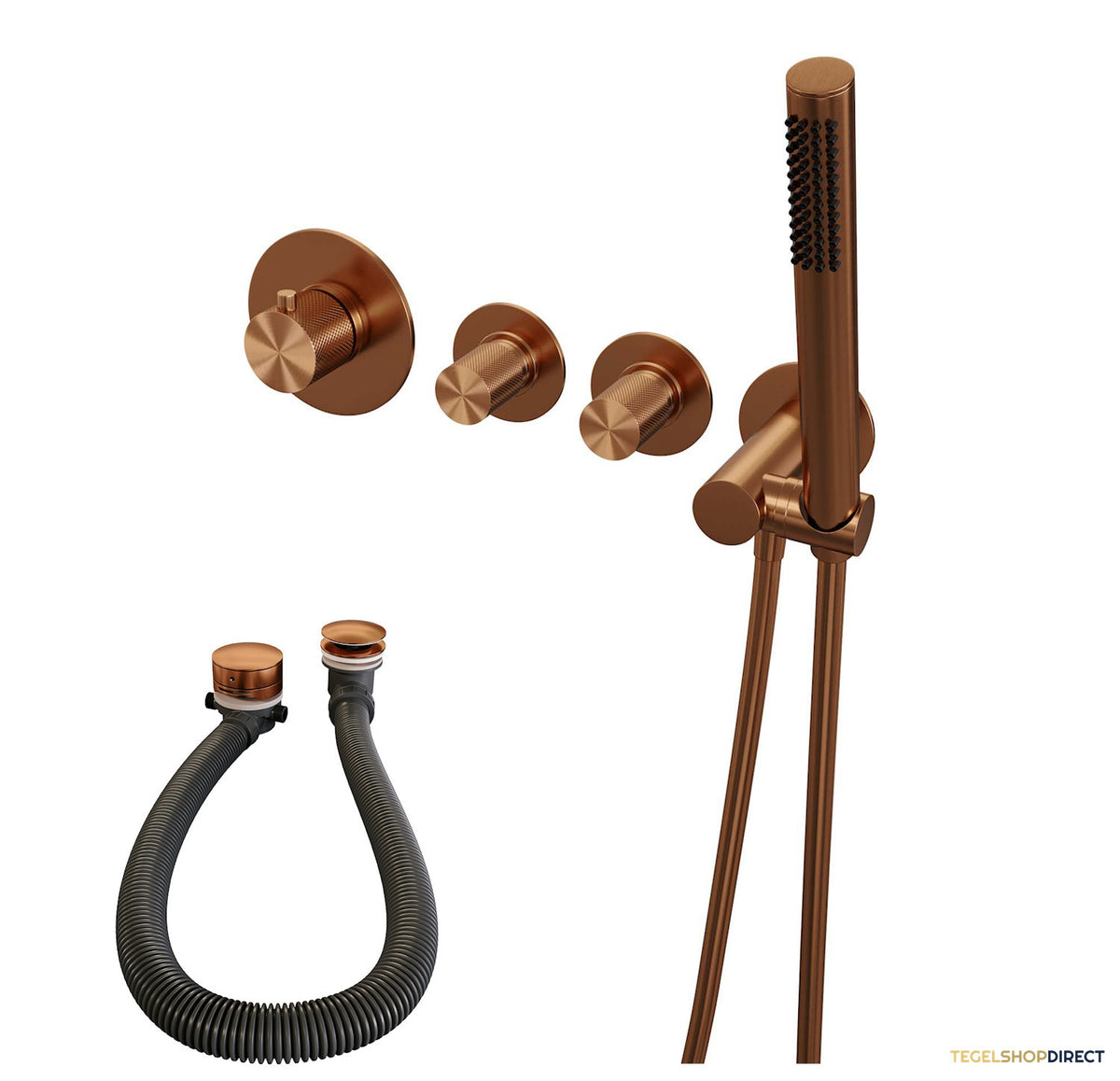 Inbouwthermostaat set Brauer Carving Incl Badafvoer Geborsteld Koper (Keuze Handdouche) – afbeelding 4