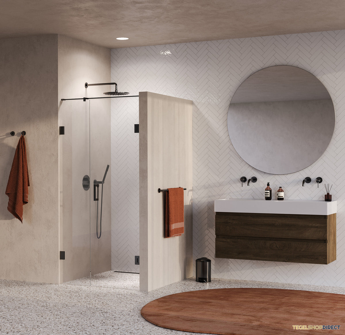 BRAUER Void nisdeur 2-delig helder glas 90x200 omkeerbaar met draaideur 60 aan muur incl. glascoating PVD gunmetal – afbeelding 2