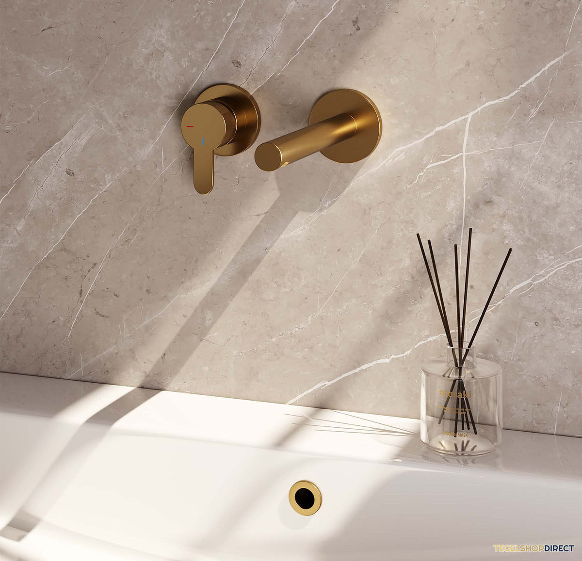 Inbouw Wastafelmengkraan Brauer Gold Edition Coldstart Rechte Uitloop Korte Platte Hendel Links Geborsteld Goud PVD Met Rozetten – afbeelding 2