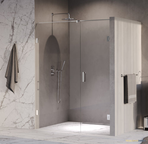 BRAUER Void nisdeur 2-delig helder glas 150x200 omkeerbaar met draaideur 70 aan muur incl. glascoating chroom