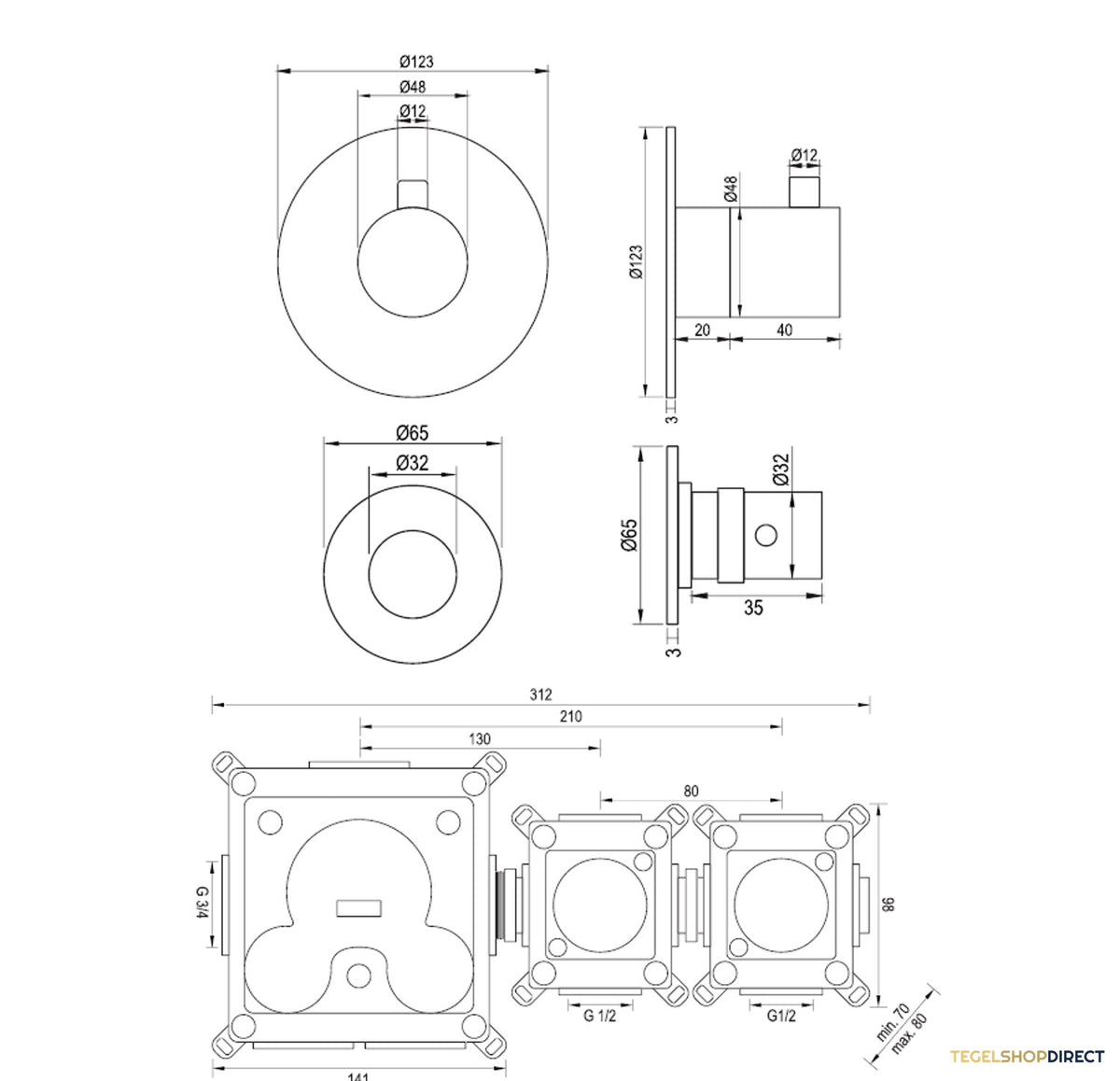 Badkraan Inbouw Set Brauer Gold Edition Thermostatisch met Badvulcombinatie en Staaf Handdouche Geborsteld Goud – afbeelding 7