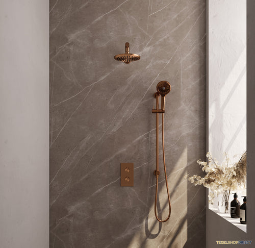 Inbouw Regendouche Set Brauer Copper Edition Wanduitloop Ronde Hoofddouche 20 cm Met Glijstang en Handdouche 3 Standen Koper