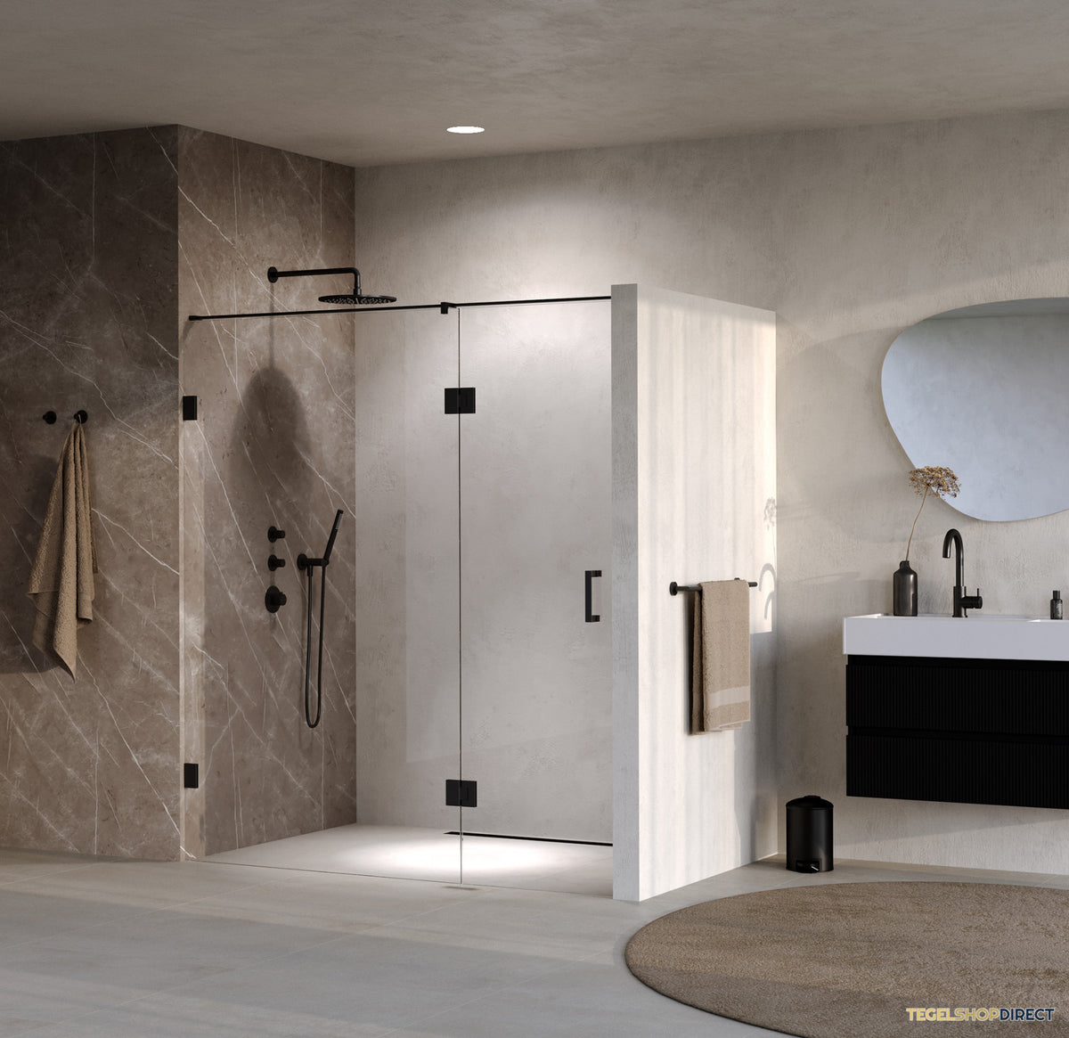 BRAUER Void nisdeur 2-delig helder glas 170x200 omkeerbaar met draaideur 70 aan glas incl. glascoating mat zwart – afbeelding 2