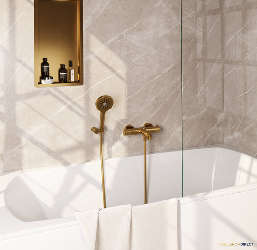 Brauer Stripe opbouw baddouche thermostaatkraan SET 04 met wandhouder en 3-standen handdouche en doucheslang goud geborsteld PVD