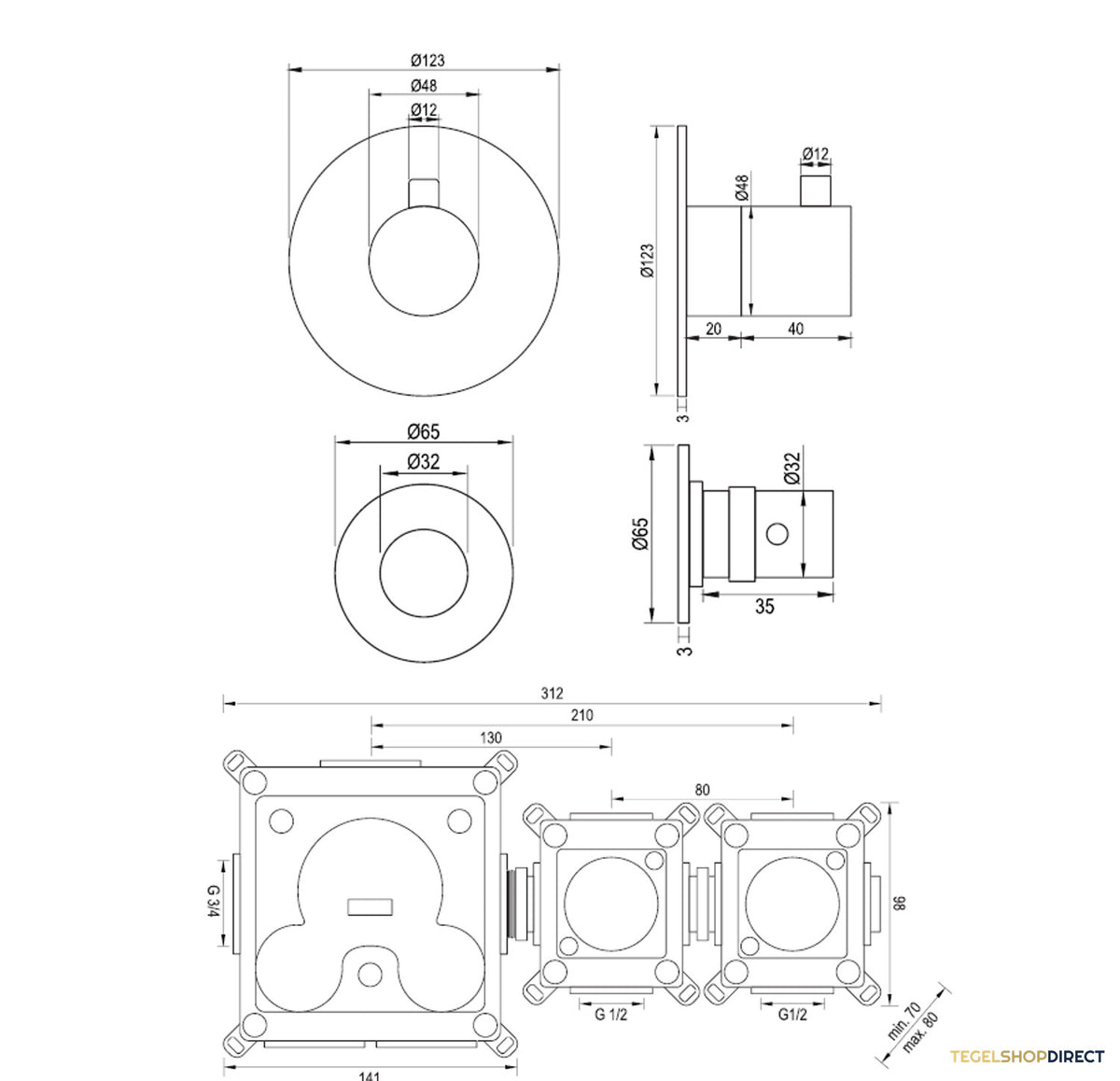 Badkraan Inbouw Set Brauer Gold Edition Thermostatisch met Badvulcombinatie en Handdouche 3-Standen Geborsteld Goud – afbeelding 7