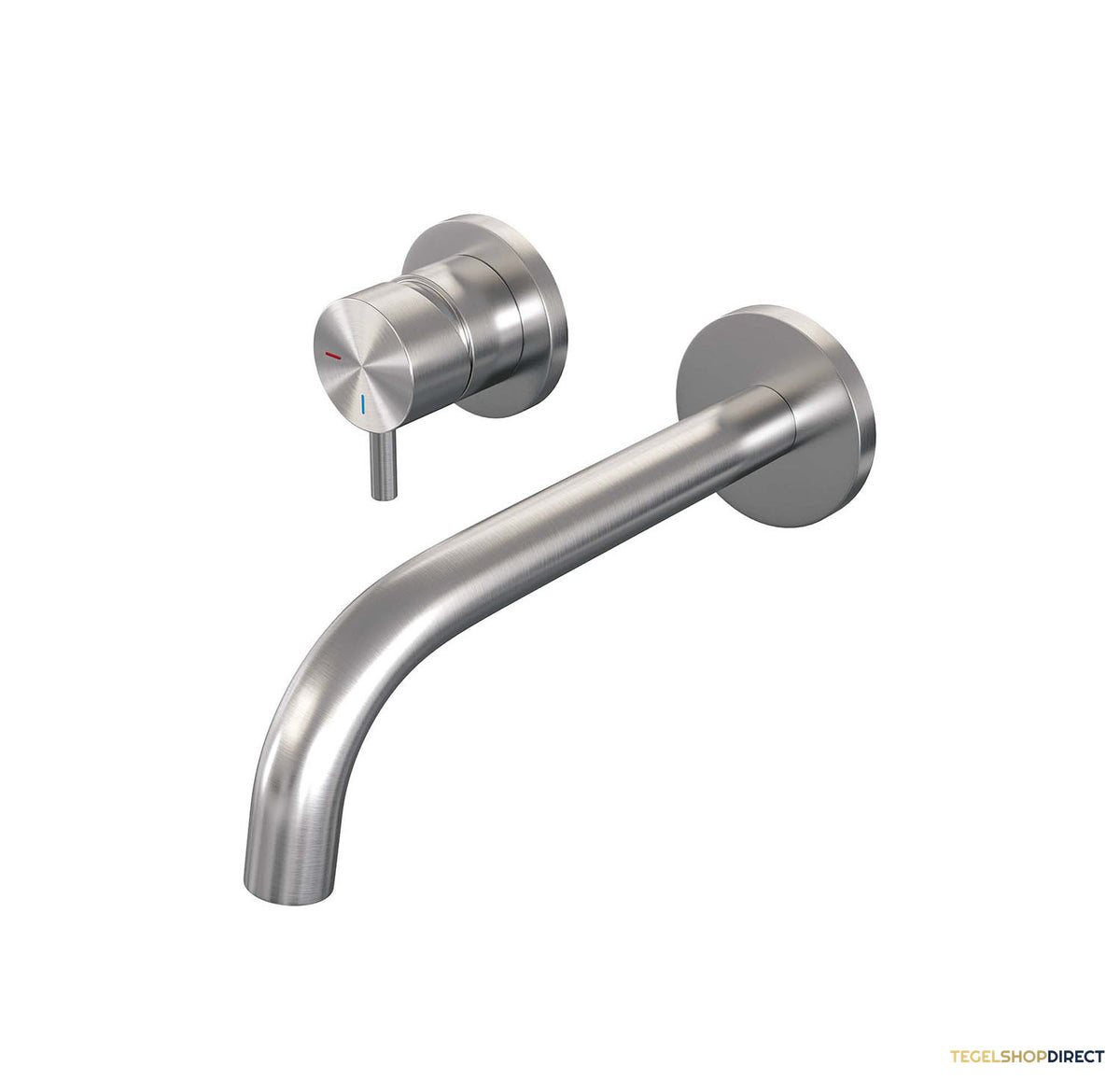 Inbouw Wastafelmengkraan Brauer Brushed Edition Coldstart Gebogen Uitloop Korte Ronde Hendel Links Geborsteld RVS PVD Met Rozetten