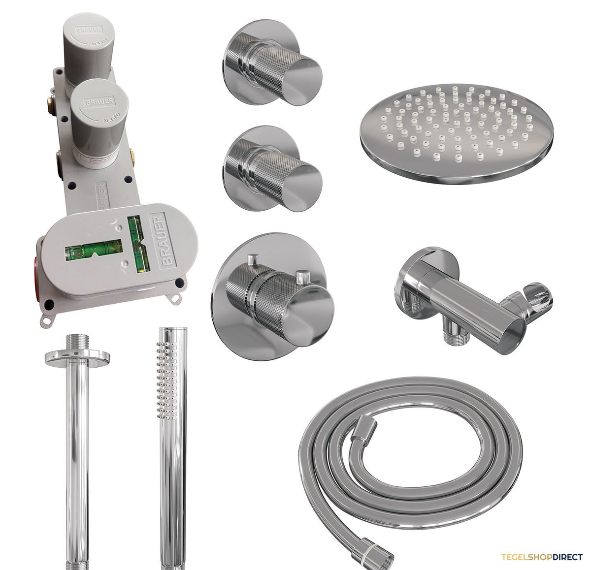 Regendoucheset Inbouw Brauer Chrome Carving Thermostatisch 20cm met Plafondarm en Handdouche Staaf Losse Stopkranen Chroom – afbeelding 4